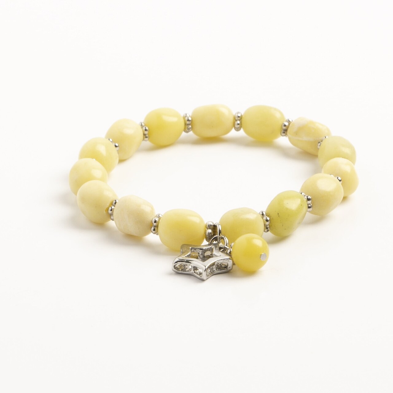 Earth's Jewels Semi-Precious New Jade Natural Green Bracelet, Star Charm